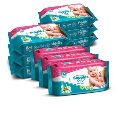 Latest Deal On Supples Baby Wet Wipes with Aloe Vera and Vitamin E - 72 Wipes/Pack (Pack of 9) - Dealsified