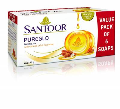 Latest Deal On Santoor PureGlo Glycerine Soap with Almond Oil and Glycerine, 125g (Pack of 6) - Dealsified
