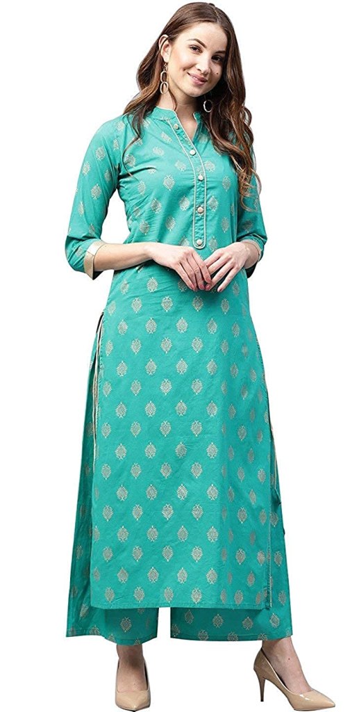 ANNI DESIGNER Women's Cotton Straight Kurta with Palazzo Set (Green) Latest Deal On ANNI DESIGNER Women's Cotton Straight Kurta with Palazzo Set (Green) - Dealsified
