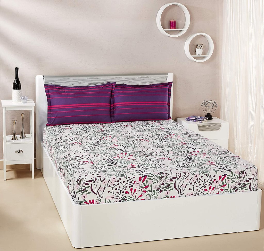 Latest Deal On Amazon Brand - Solimo Fresh Ferns 144 TC 100% Cotton Double Bedsheet with 2 Pillow Covers - Dealsified