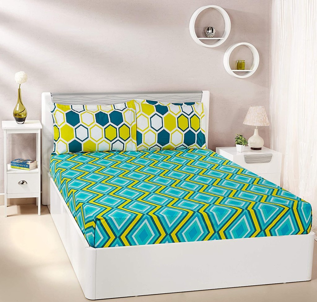 Latest Deal On Amazon Brand - Solimo Tranquil Dreams 144 TC 100% Cotton Double Bedsheet with 2 Pillow Covers - Dealsified
