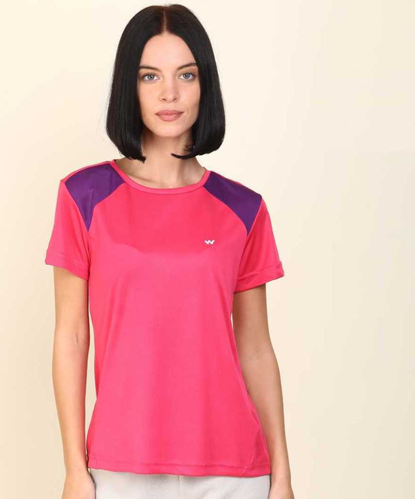 Latest Deal On Wildcraft Color Block Women Round Neck Pink T-Shirt - Dealsified