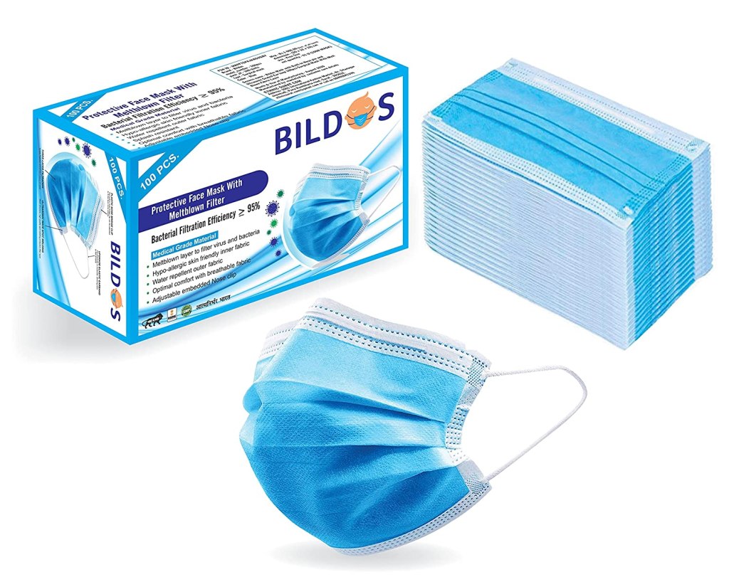 Latest Deal On Bildos Melt-Blown Layer Fabric Face Mask With Nose Clip (Pack of 100) - Dealsified