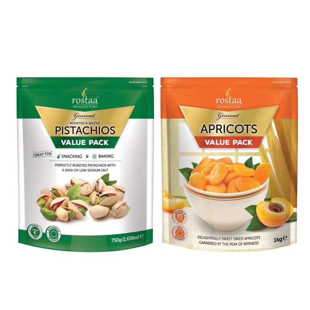 Latest Deal On Rostaa Premium Salted Pistachio 750 Gm & Turkish Golden Apricots 1 Kg - Dealsified