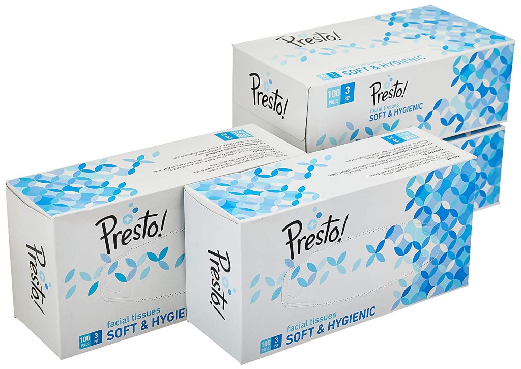 Latest Deal On Amazon Brand - Presto! Premium 3 Ply Facial Tissues Carton Box - 100 Pulls (Pack of 4) - Dealsified