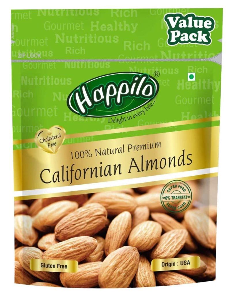Latest Deal On Happilo 100% Natural Premium Californian Almonds Value Pack Pouch, 500 g - Dealsified