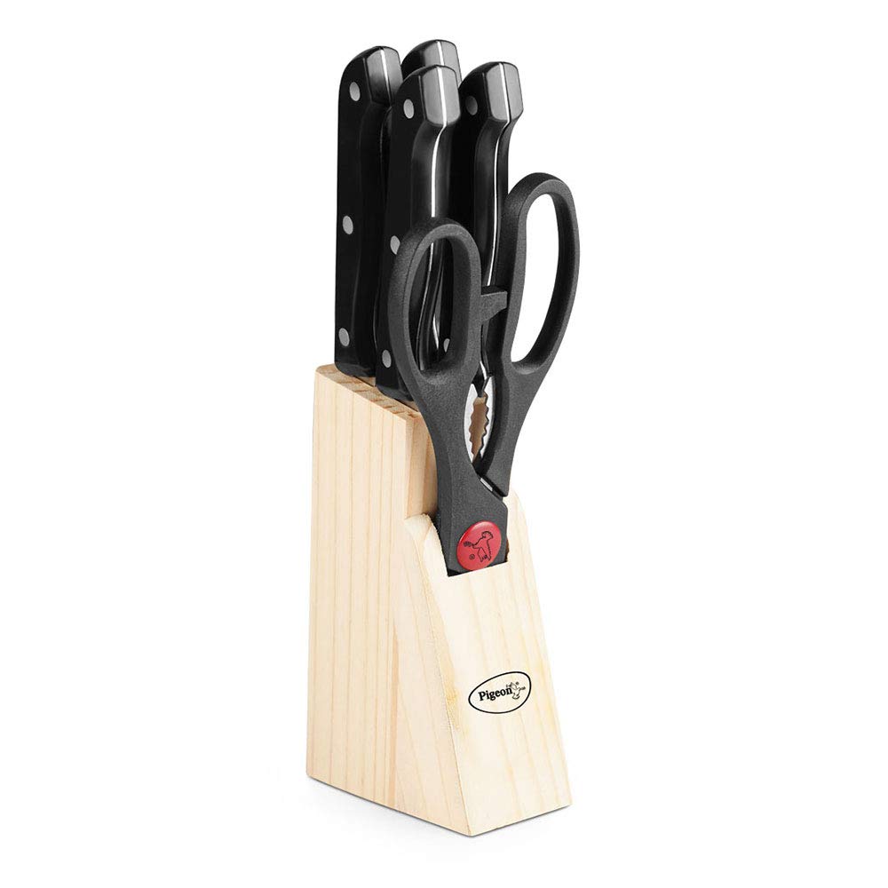 Latest Deal On Pigeon Shears Kitchen Knifes 6 Piece Set with Wooden Block - Dealsified