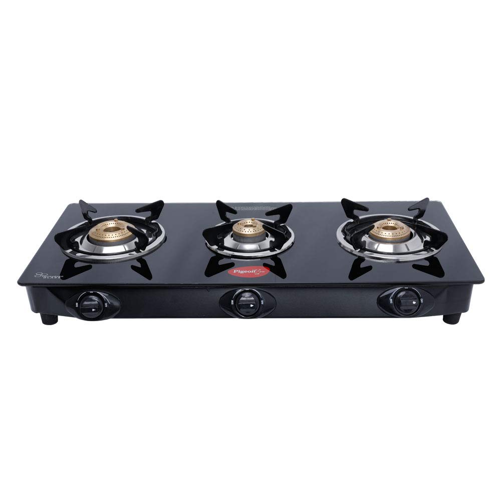 Latest Deal On Pigeon by Stoverkraft Glass Top Gas Stove Aster 3 Burner - Dealsified