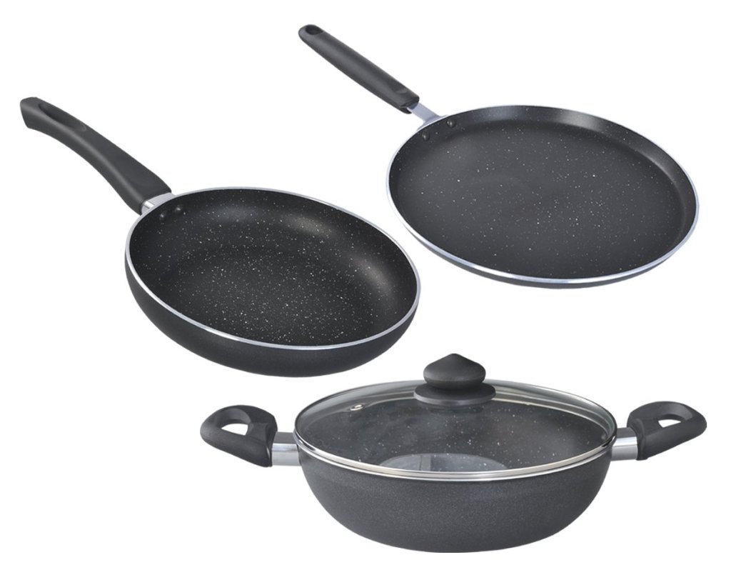 Latest Deal On Prestige Omega Deluxe Granite 3 Pcs with 1 Glass Lid - Dealsified