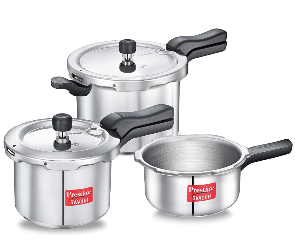 Latest Deal On Prestige Svachh Aluminium 2+3+5 Litre Combo cooker with Induction Base - Dealsified