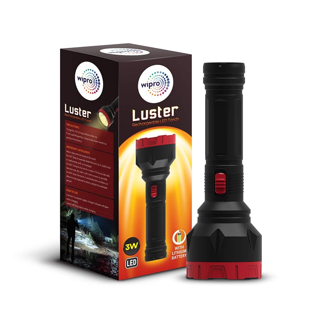 Latest Deal On Wipro Luster 3W LED Bright Rechargeable Torch (Pack of 1) - Dealsified