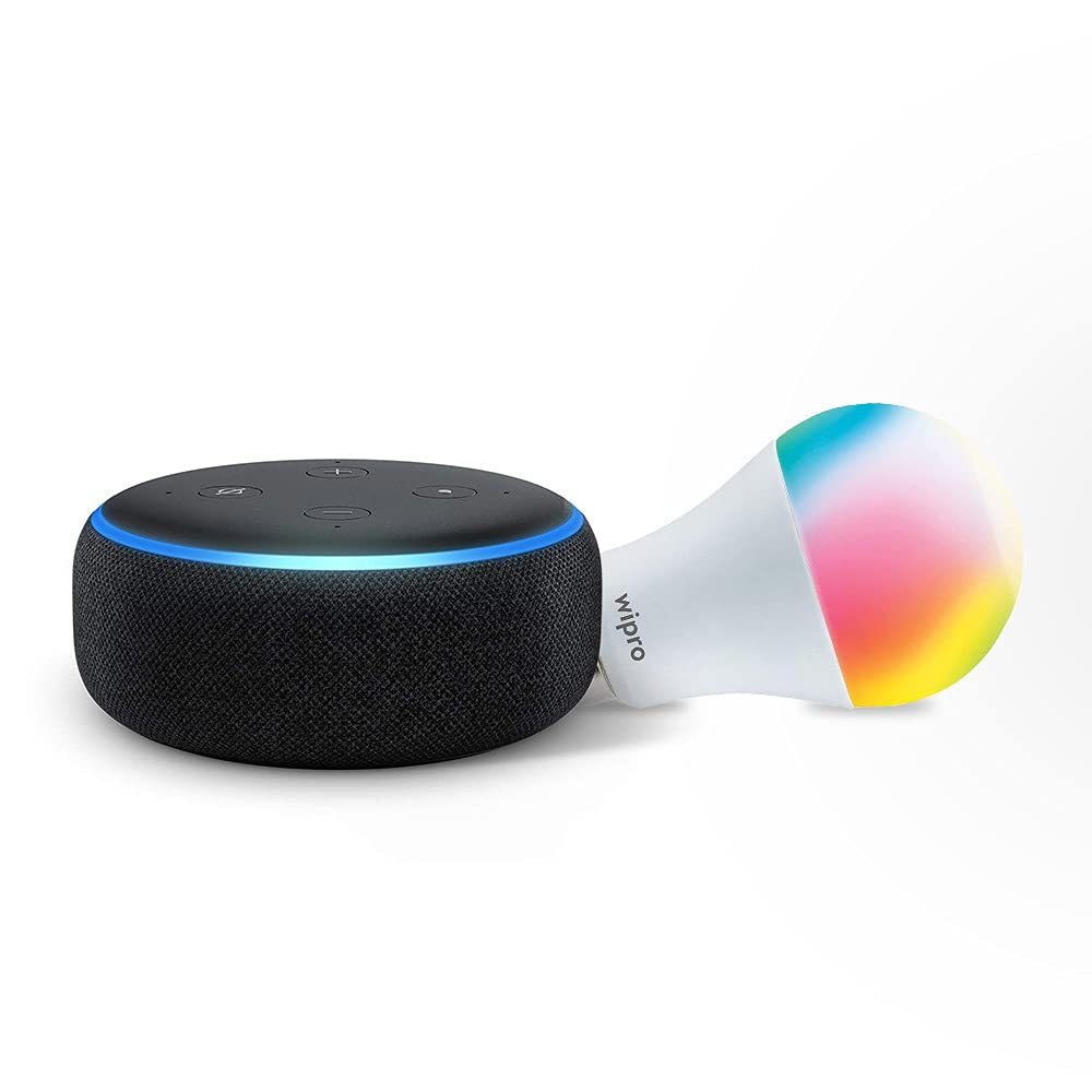 Echo Dot (3rd Gen, Black) + Wipro 9W LED Smart Color Bulb combo Latest Deal On Echo Dot (3rd Gen, Black) + Wipro 9W LED Smart Color Bulb combo - Dealsified
