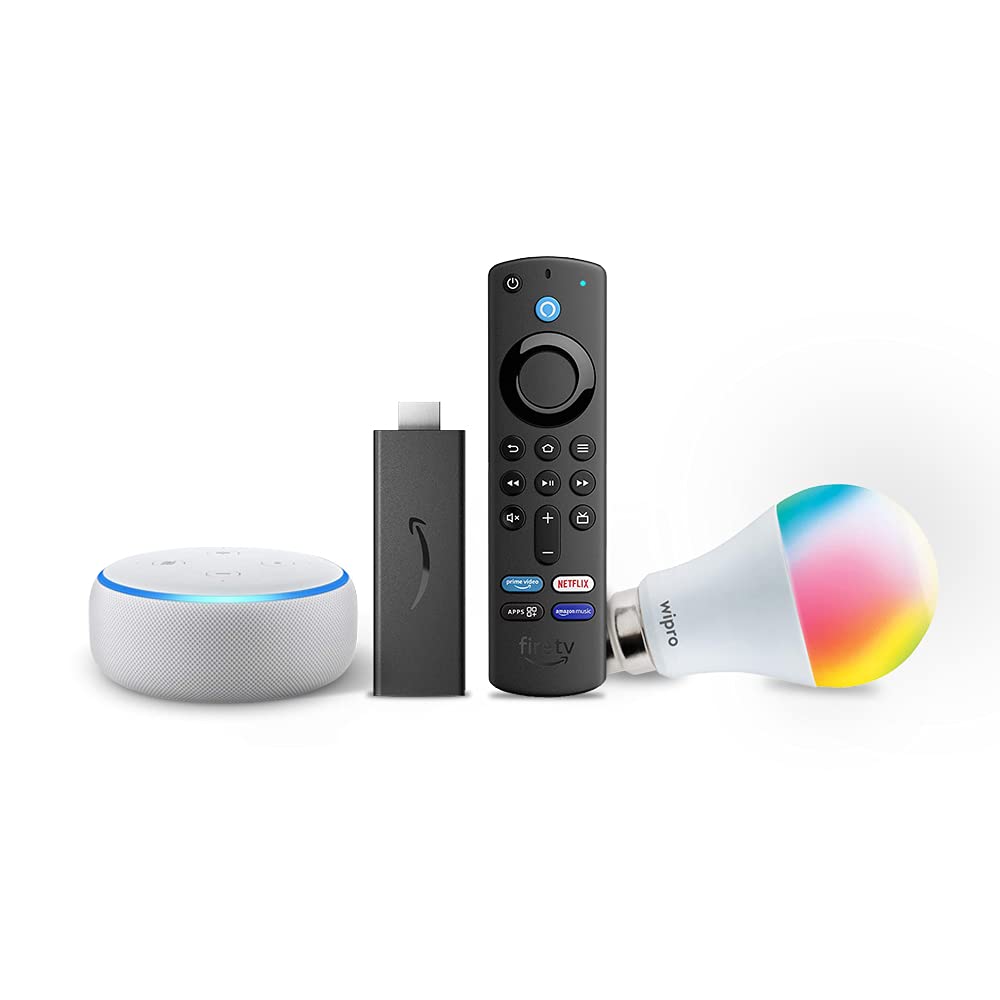Latest Deal On Echo Dot (3rd Gen, White) combo with Fire TV Stick and Wipro 9W LED smart color bulb - Dealsified