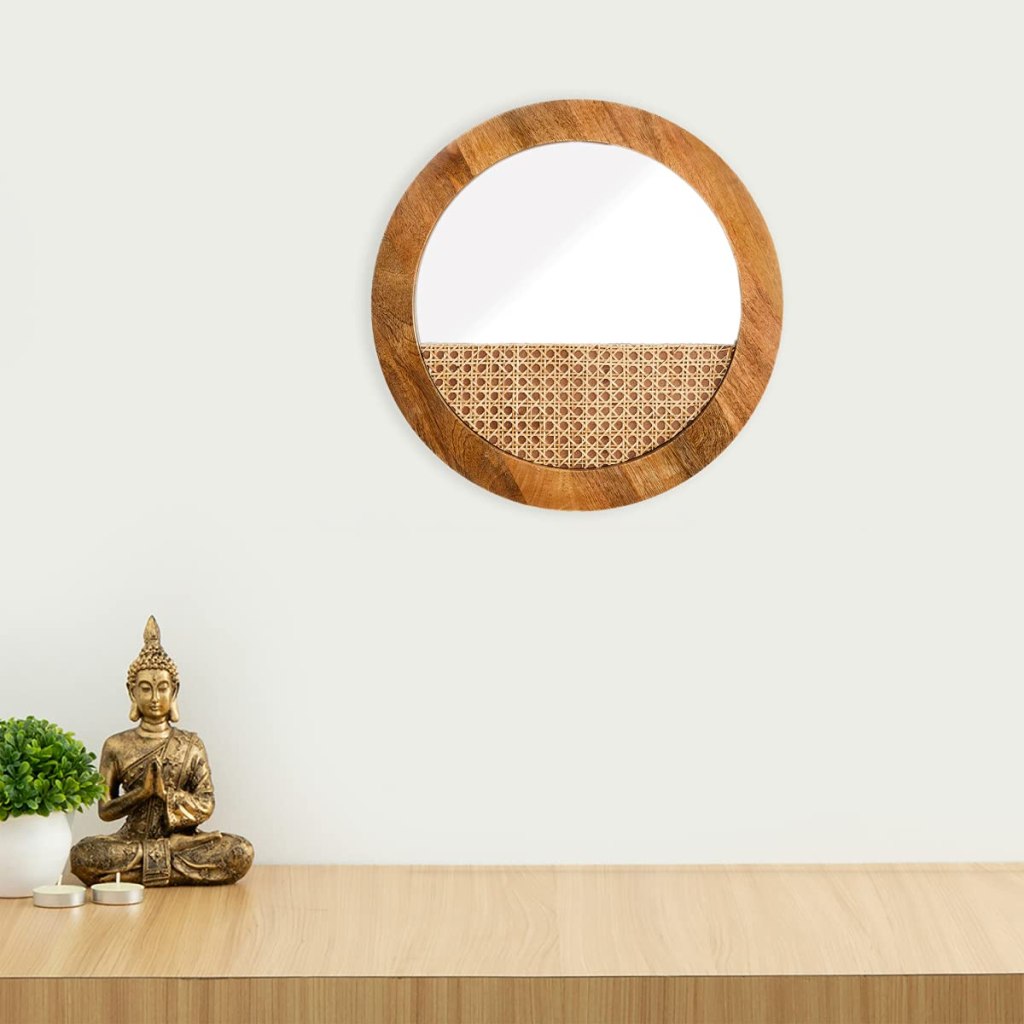 Latest Deal On Home Centre Splendid Cane Round Decor Mirror - Dealsified