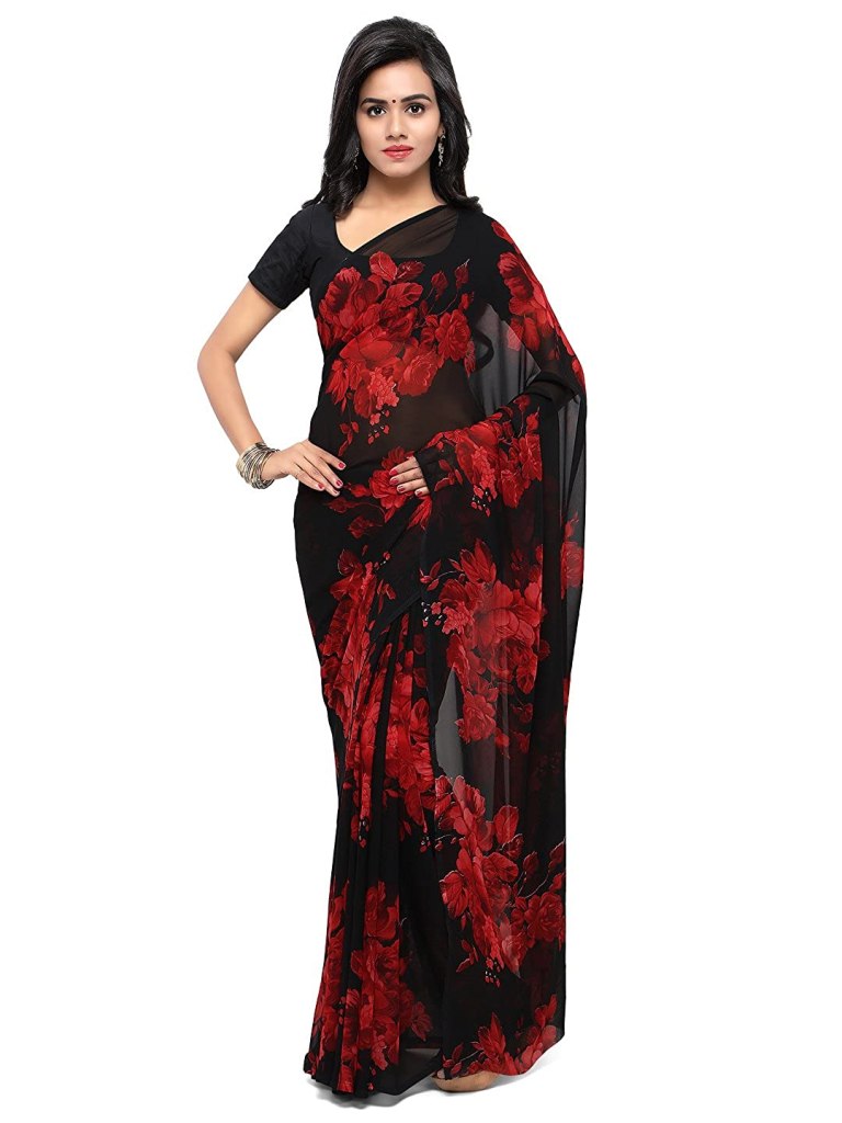 Latest Deal On Womanista Women's Printed Faux Georgette Saree with Blouse Piece - Dealsified