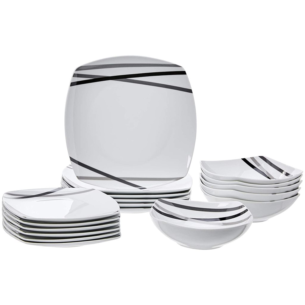 AmazonBasics Porcelain 18-Piece Dinnerware Set - Modern Beams Latest Deal On AmazonBasics Porcelain 18-Piece Dinnerware Set - Modern Beams - Dealsified