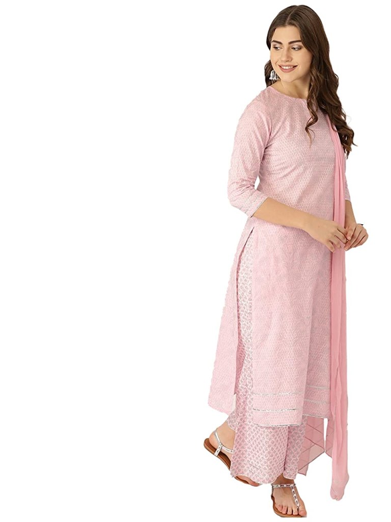 Latest Deal On GoSriKi Women's Cotton Blend Kurta with Pant & Dupatta - Dealsified
