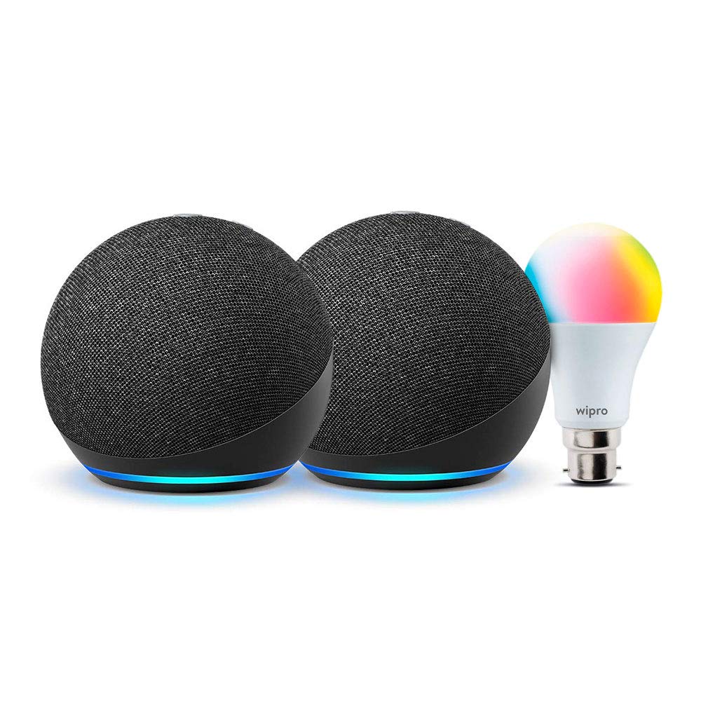 Latest Deal On All-new Echo Dot (4th Gen, Black) gift twin pack with Wipro 9W LED smart color bulb - Dealsified