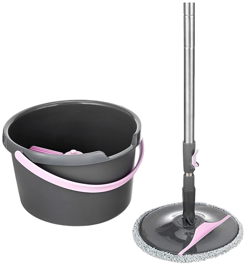 Latest Deal On Amazon Brand - Presto! Round Bucket Flat Spin Mop with Scrubber for Floor Cleaning - Dealsified