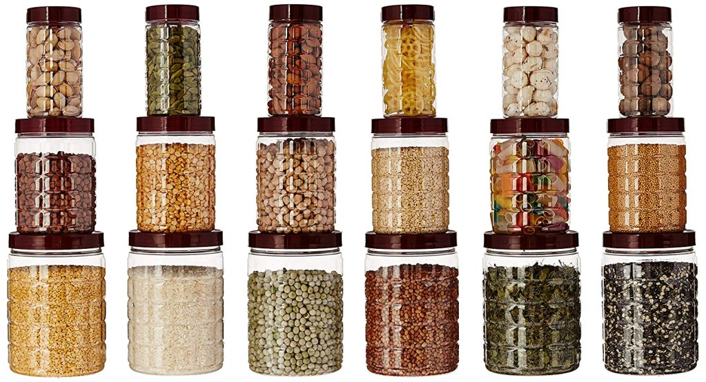 Latest Deal On Amazon Brand - Solimo Checkered Jar Container Set of 18 - Dealsified