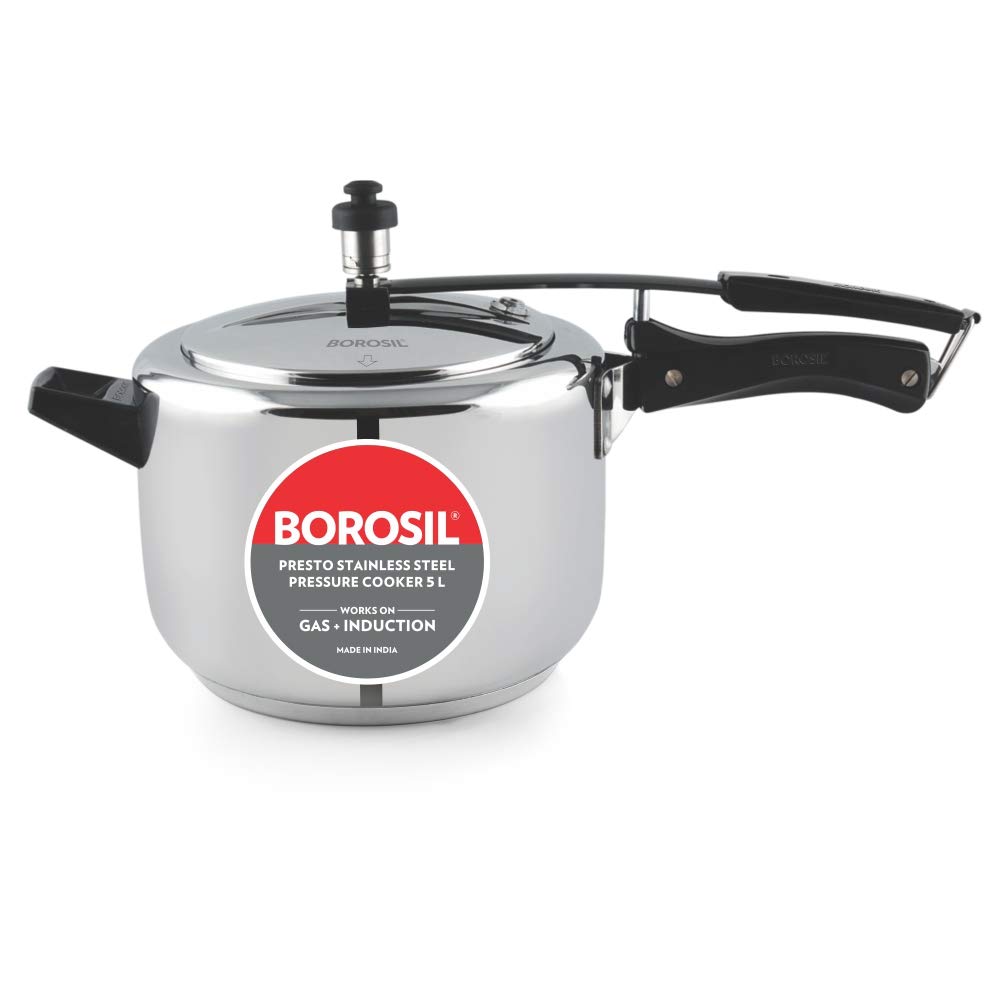 Latest Deal On Borosil Presto Induction Base Stainless Steel Pressure Cooker 5L - Dealsified