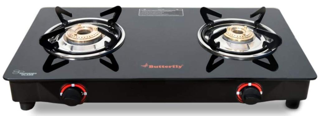 Latest Deal On Butterfly Smart Glass Top 2 Burner Gas Stove, Black - Dealsified