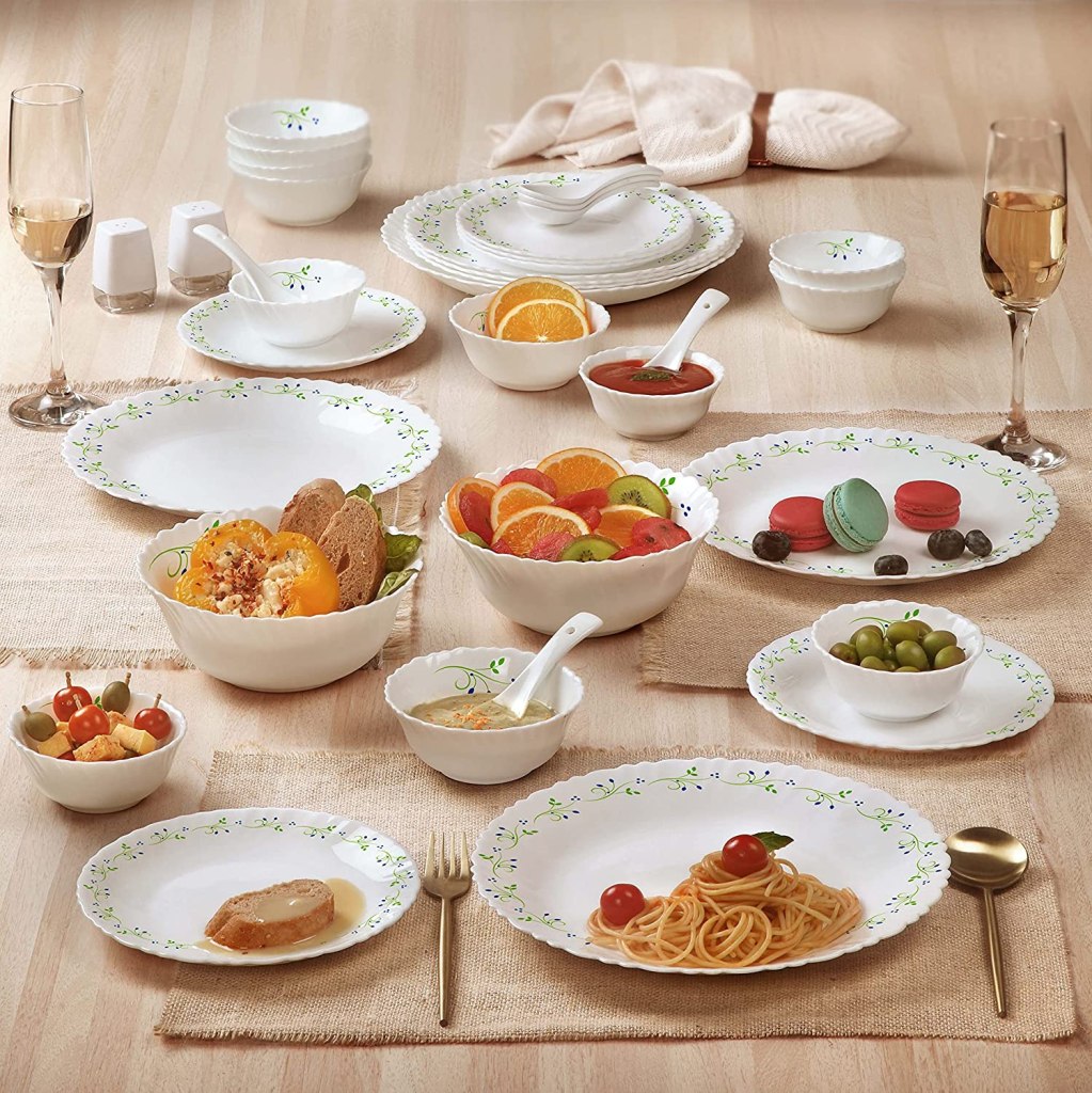 Latest Deal On Cello Tropical Lagoon Dazzle Series Opalware Dinner Set, 35-Pieces - Dealsified