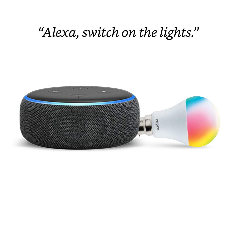 Latest Deal On Echo Dot (3rd Gen, Black) + Wipro 9W LED Smart Color Bulb - Dealsified