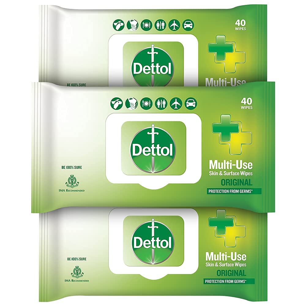 Latest Deal On Dettol Disinfectant Sanitizer Wet Wipes for Skin & Surfaces , Original (Pack of 3, 40 Count each) - Dealsified