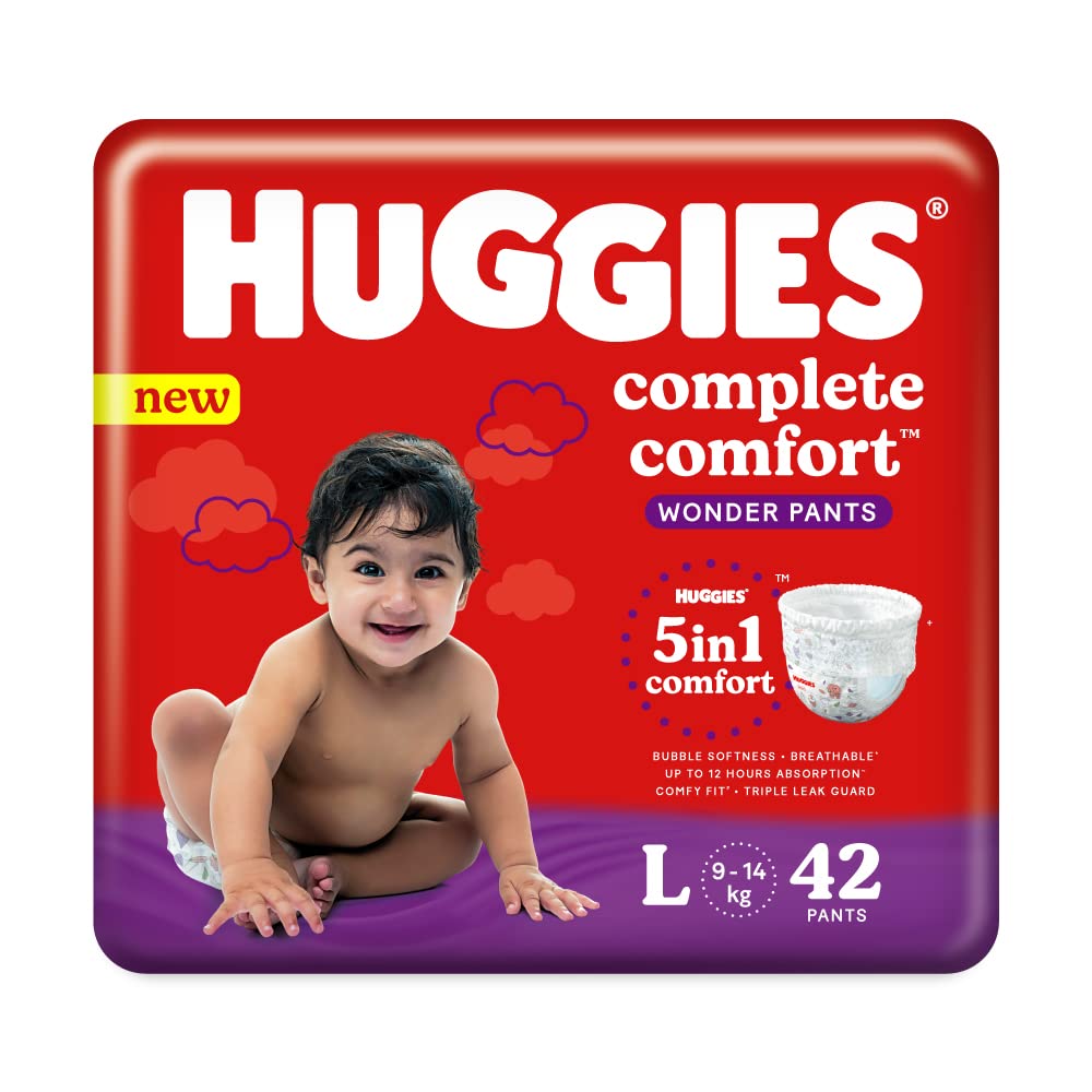 Latest Deal On Huggies Complete Comfort Wonder Pants,Large (L) Size Baby Diaper Pants,(42 count)(9-14 Kg) with 5 in 1 Comfort - Dealsified