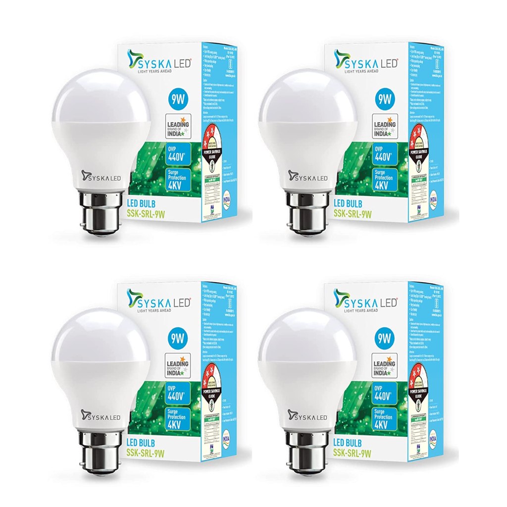 SYSKA SRL 9W B22 Led Bulb (Cool Day Light Bulb, Pack Of 4, B22D Base) Latest Deal On SYSKA SRL 9W B22 Led Bulb (Cool Day Light Bulb, Pack Of 4, B22D Base) - Dealsified