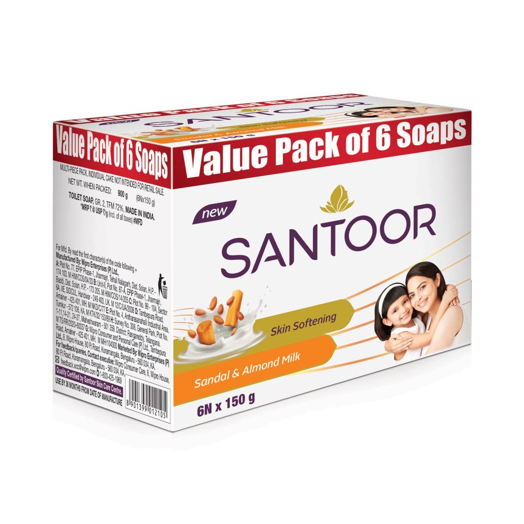 Latest Deal On Santoor Sandalwood and Almond milk Organic Soft Bath Soap - Combo Offer 150 g pack of 6 - Dealsified