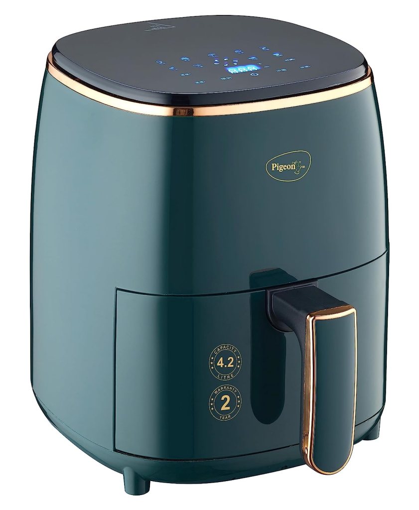 Latest Deal On Pigeon Healthifry Digital Air Fryer, 360° High Speed Air Circulation Technology 1200 W with Non-Stick 4.2 L Basket - Dealsified