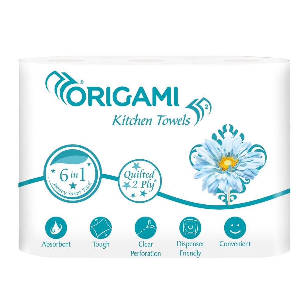 Latest Deal On Origami 2 Ply Kitchen Tissue Paper Roll - 6 in 1 (60 Pulls Per Roll, 360 Sheets) - Dealsified