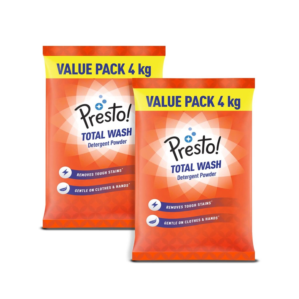 Latest Deal On Amazon Brand - Presto! Total Wash Detergent Powder, Twin (4 Kg + 4Kg) Pack - Dealsified