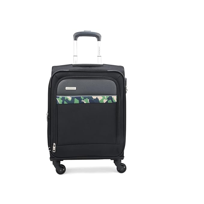 Latest Deal On Aristocrat Commander 55Cms Premium Polyester with PVC Coating Soft Sided Cabin Size 4 Wheels Small Black Suitcase - Dealsified