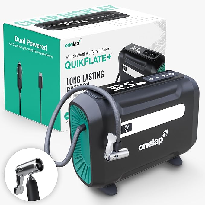 Onelap Quikflate Plus™ - Wired + Wireless (Real 6600 mAh Battery) Digital Tyre Inflator Latest Deal On Onelap Quikflate Plus™ - Wired + Wireless (Real 6600 mAh Battery) Digital Tyre Inflator - Dealsified