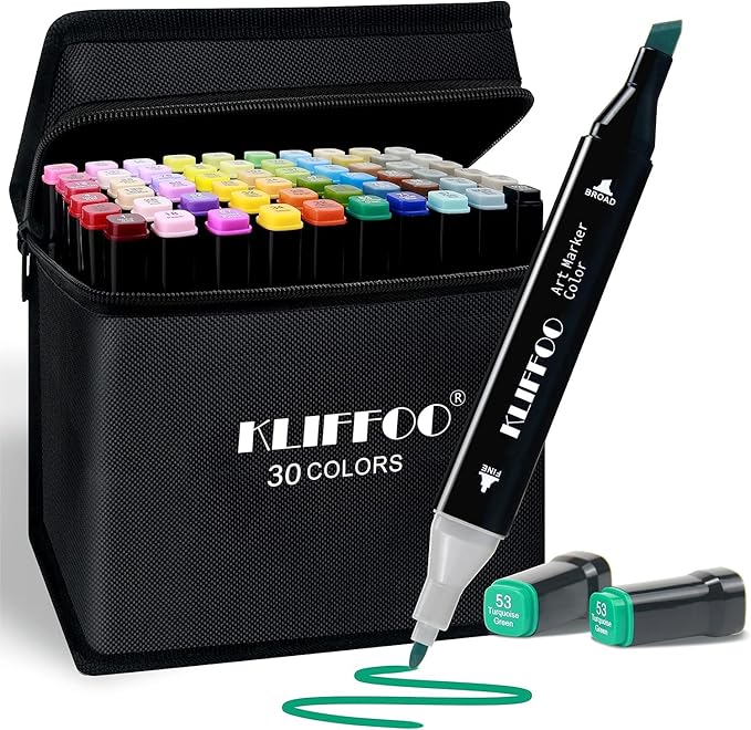 Latest Deal On KLIFFOO Dual Tip Colorful Art Markers Sketch Pens 30 Color with Carrying Case - Dealsified