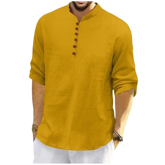 Latest Deal On ROYALSCOUT Men's Cotton Polyester Blend Solid Regular Fit Full Sleeve Short Kurta - Dealsified