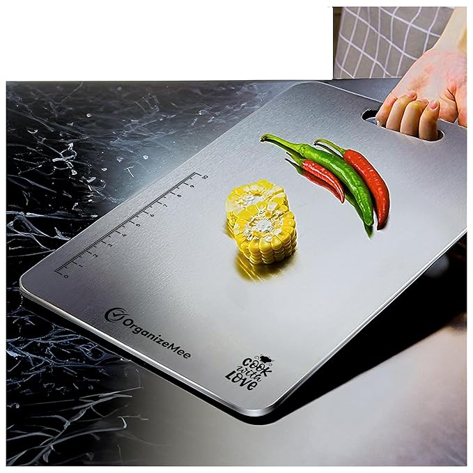 OrganizeMee Large Stainless Steel Cutting Board for Kitchen Latest Deal On OrganizeMee Large Stainless Steel Cutting Board for Kitchen - Dealsified