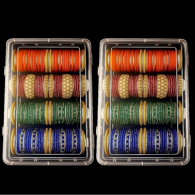 Latest Deal On Made in India | Clear Plastic Bangle Box with 4 Adjustable Rods - Dealsified