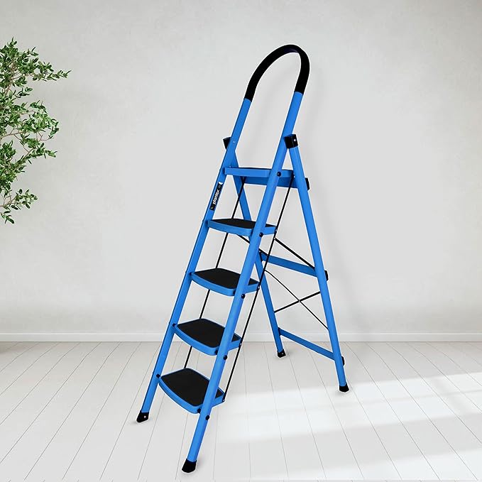Latest Deal On Plantex Ladder for Home - Premium Steel Foldable 5-Step Ladder - Dealsified