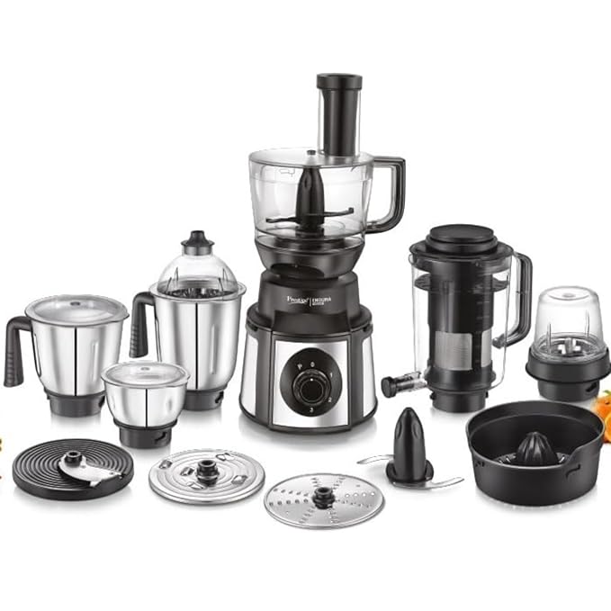 Prestige Endura Pro 1000 Watt Multi Functional Mixer Grinder | Heavy-Duty Ball Bearing Copper Motor | 6 Jars with Food Processing Attachments | 14 Functions in One | 5Y Motor Warranty Latest Deal On Prestige Endura Pro 1000 Watt Multi Functional Mixer Grinder | Heavy-Duty Ball Bearing Copper Motor | 6 Jars with Food Processing Attachments | 14 Functions in One | 5Y Motor Warranty - Dealsified