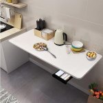 QARA 24X31 Inches Wood Wall Mounted Round Corner Folding Wall Study Table