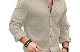 DEELMO Men’s Regular Fit Button Down Dress Shirts Textured Long Sleeve Casual Hawaiian Shirt