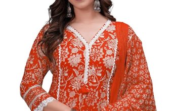 Amayra Women’s Pure Cotton Printed Straight Kurta Set with Palazzo Pants & Dupatta