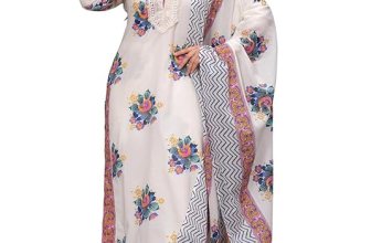 Amayra Women’s Pure Cotton Printed Straight Kurta Set with Palazzo Pants & Dupatta
