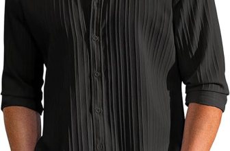 DEELMO Men’s Casual Button Down Shirts Long Sleeve Linen Shirt