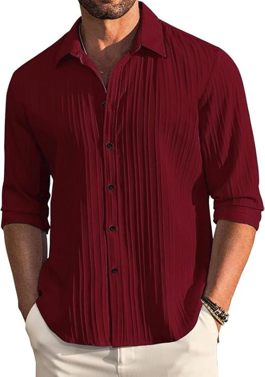 Latest Deal On DEELMO Men's Casual Button Down Shirts Long Sleeve Linen Shirt - Dealsified