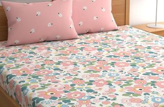 LOOMLYFE 300 TC Cotton Feel Glace Cotton Elastic Fitted Printed King Size Double Bed Bedsheet with 2 Pillow Covers